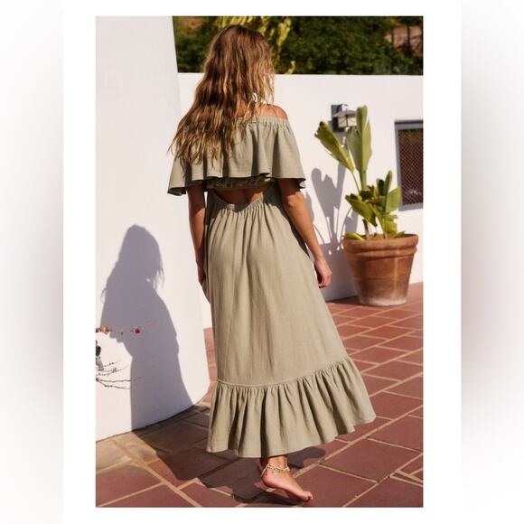 FREE PEOPLE Women's Off The Shoulder Midi With Back Cut Out Ruffle Hem Size XS - Picture 6 of 11